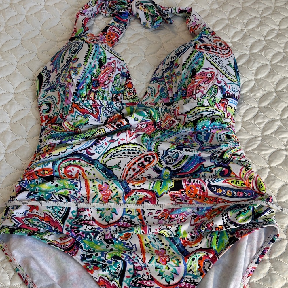 Lauren Ralph Lauren Colorful Paisley One piece Hi-Cut Swimsuit Est. Size 12 EUC - Picture 13 of 13